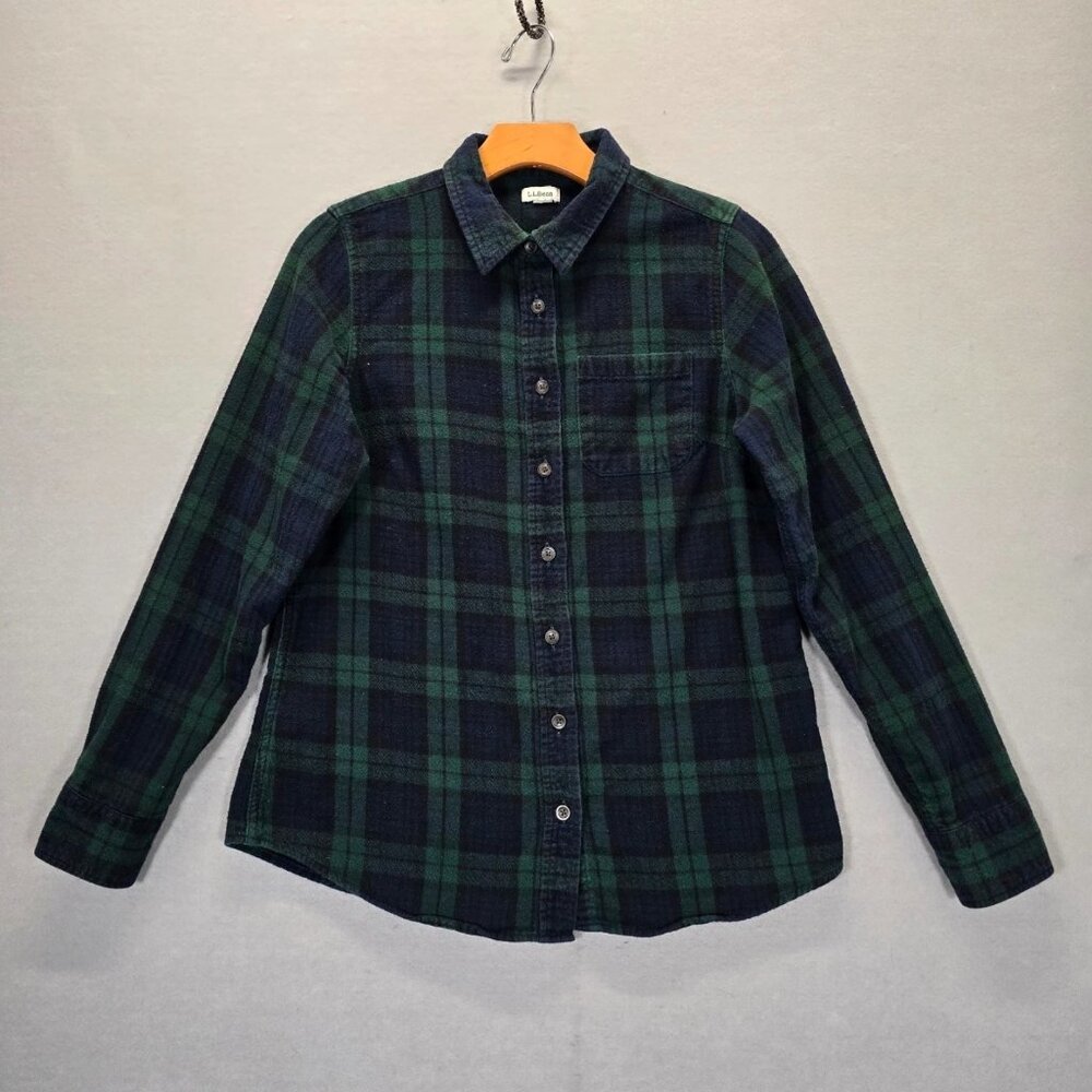 LL Bean Flannel Shirt Womens Cotton Blue Green Size Small